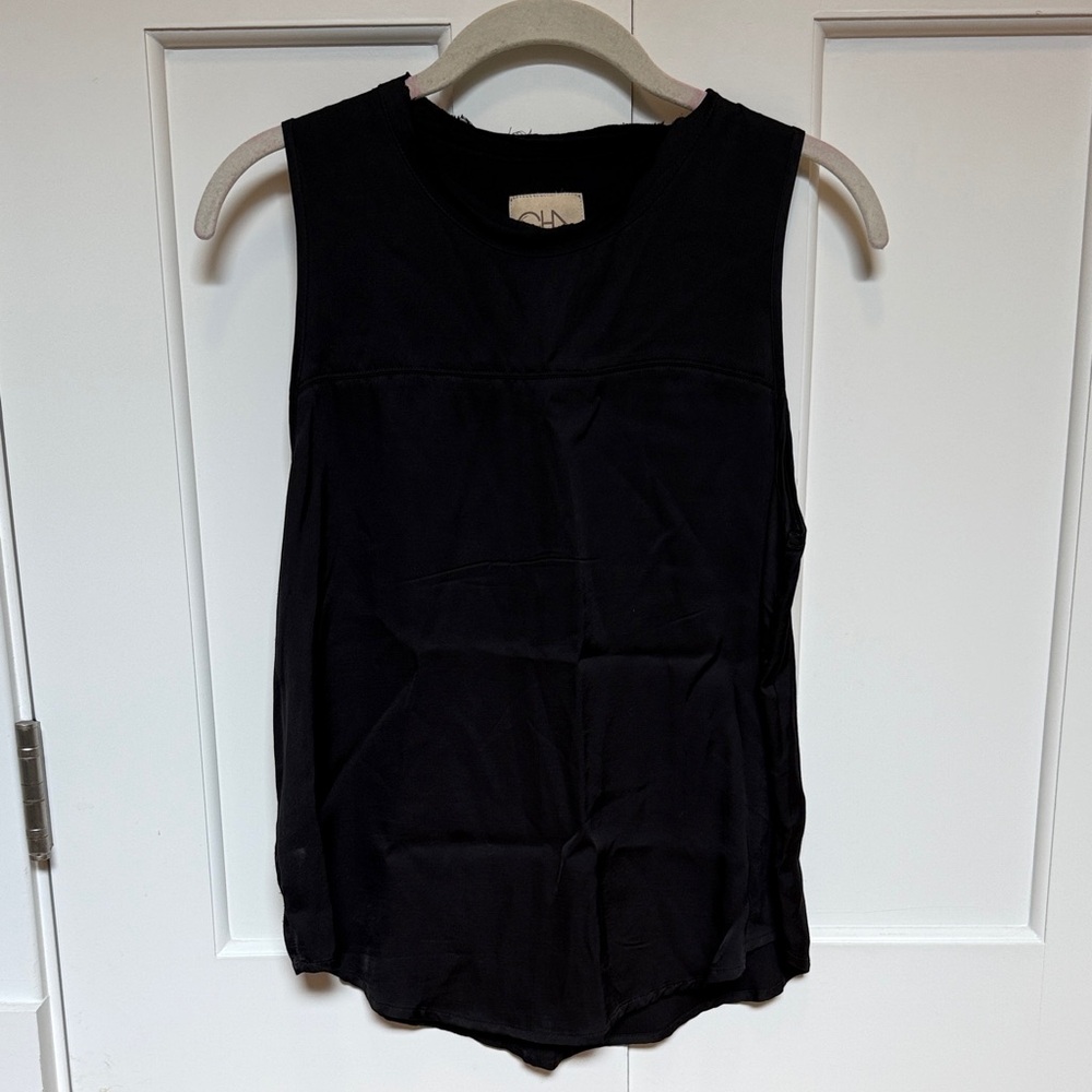 Chaser Raw Neck Hem Sleeveless Top in True Black